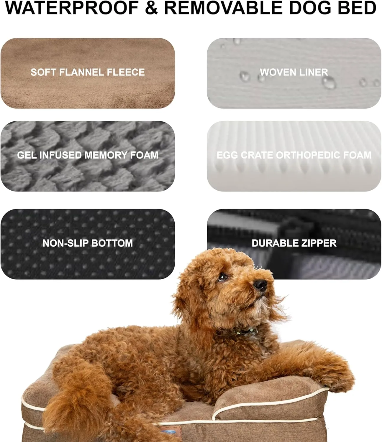 -kit Orthopedic Dog Bed with Blanket - Waterproof - Washable Cover and Memory Foam Dog Bed Cama para Perros Small Size Brown.