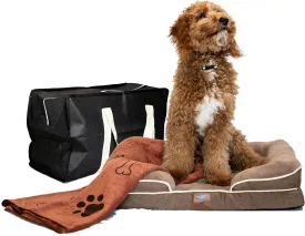-kit Orthopedic Dog Bed with Blanket - Waterproof - Washable Cover and Memory Foam Dog Bed Cama para Perros Small Size Brown.