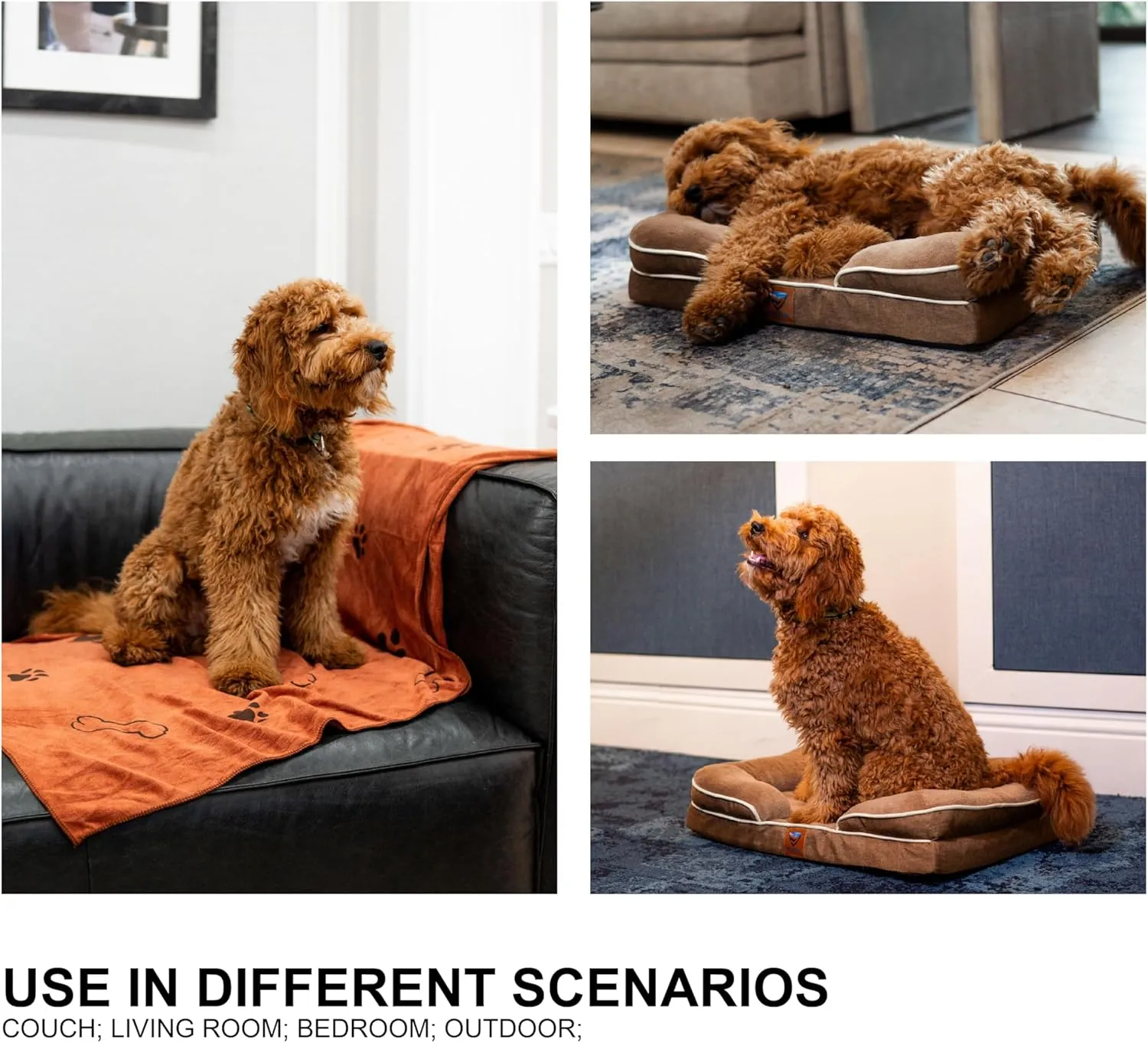 -kit Orthopedic Dog Bed with Blanket - Waterproof - Washable Cover and Memory Foam Dog Bed Cama para Perros Small Size Brown.