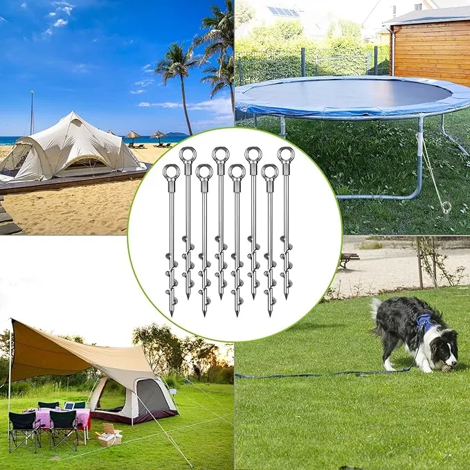 12 Inch Ground Anchors, 8 Pcs Heavy Duty Tent Stakes, Easy to Install and Reusable, for Camping Tents, Trampolines, Sheds, Swing Sets, Securing Animals