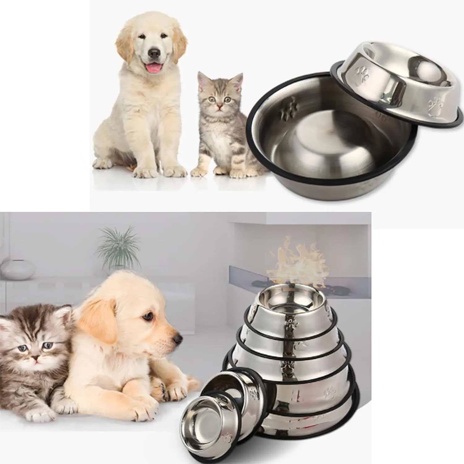 2 Pack Stainless Steel Dog Bowl with Rubber Base for Food and Water, Pet Food Container, for Small/Medium Dogs or Cats Rabbit (2PCS-16CM), silver