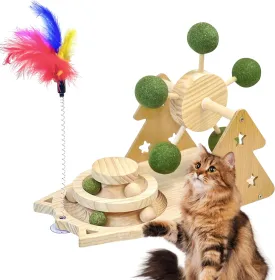 3-in-1 Cat Scratcher Toy with 1.96in Catnip Balls Windmill Turntable 0.78in Catnip Balls for cat Ball Track and cat Feather Toy