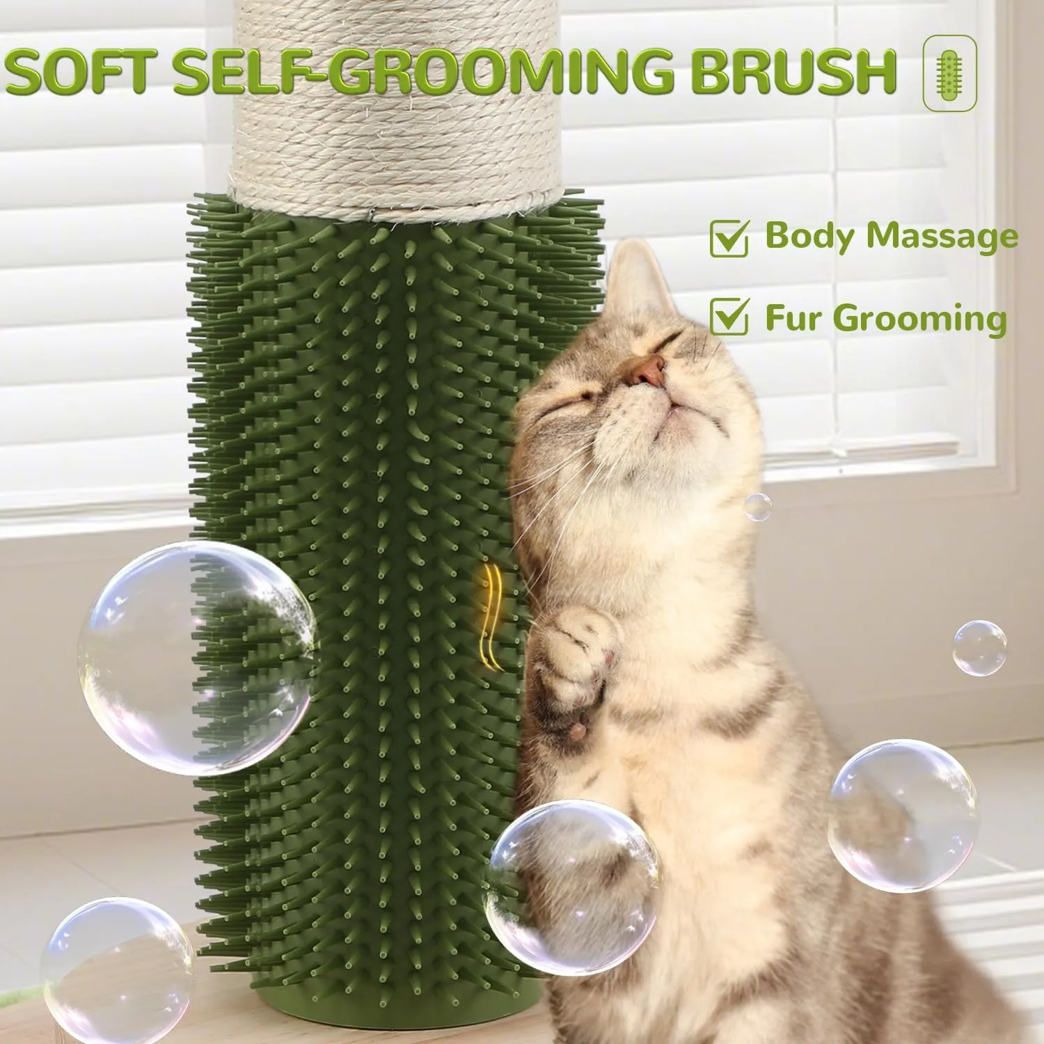 45'' Tall Cat Scratching Post,3.5Inch Diameter Sisal Rope Scratching Post for Indoor Cats Adults Kittens,Cat Scratcher with Interactive Ball Toys Self Groomer Brush for Large Cats