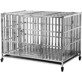 48" Stackable Heavy Duty Dog Crate Pet Stainless Steel Kennel Cage for Large Dogs with Tray in-Door Foldable