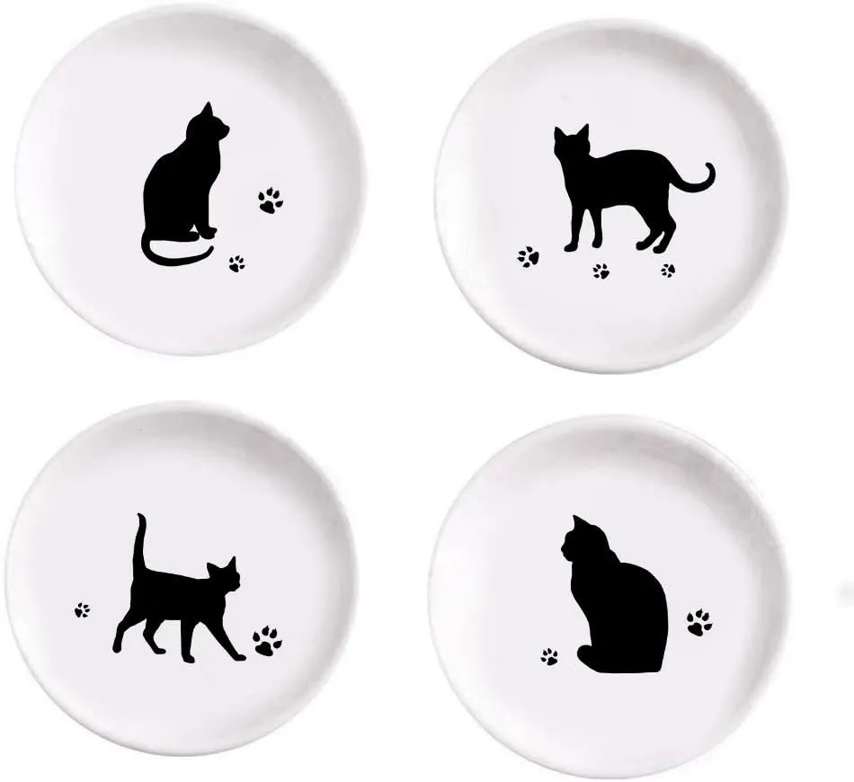 4pcs Ceramic Cat Dinner Plates Seasoning Dishes Appetizer Plates Dipping Bowl
