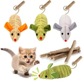 9Pcs Cat Toys, 3X Squeak Mice Catnip Toys for Indoor Cat   6X Silvervine Chew Stick Dental Chirping Mouse Plush Kitten Stuffed Toy Cleaning Teeth Matatabi Bite Interactive Cat Gifts Kitty Toy