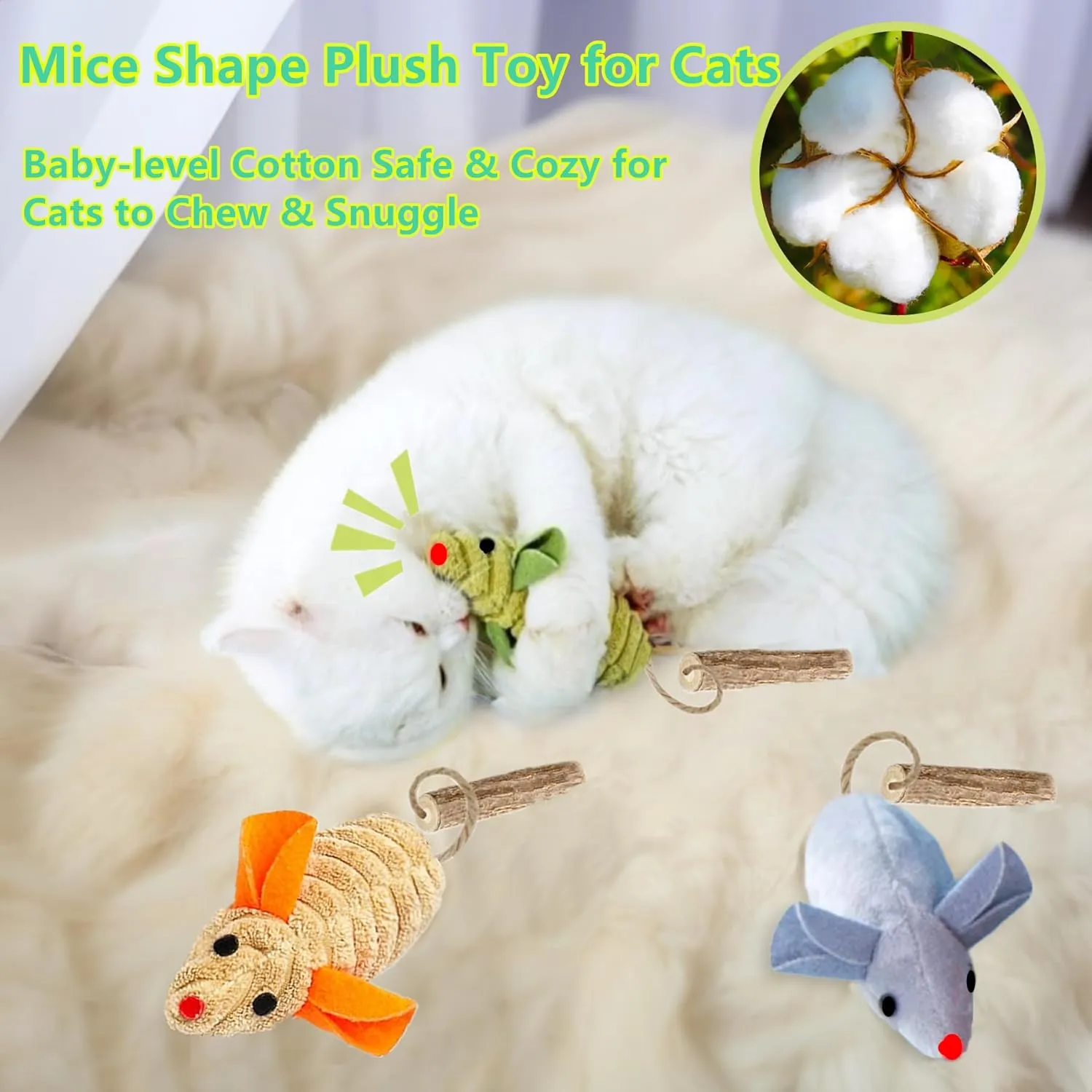 9Pcs Cat Toys, 3X Squeak Mice Catnip Toys for Indoor Cat   6X Silvervine Chew Stick Dental Chirping Mouse Plush Kitten Stuffed Toy Cleaning Teeth Matatabi Bite Interactive Cat Gifts Kitty Toy