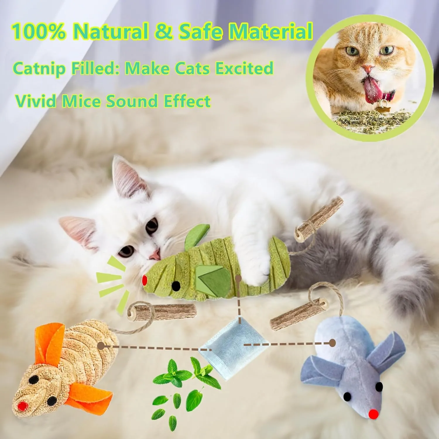 9Pcs Cat Toys, 3X Squeak Mice Catnip Toys for Indoor Cat   6X Silvervine Chew Stick Dental Chirping Mouse Plush Kitten Stuffed Toy Cleaning Teeth Matatabi Bite Interactive Cat Gifts Kitty Toy