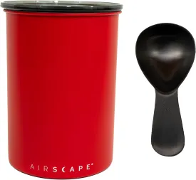 Airscape Stainless Steel Coffee Canister & Scoop Bundle - Food Storage Container - US Patented Airtight Lid Pushes Out Excess Air - Preserve Food Freshness (Medium, Matte Red & Brushed Black Scoop)