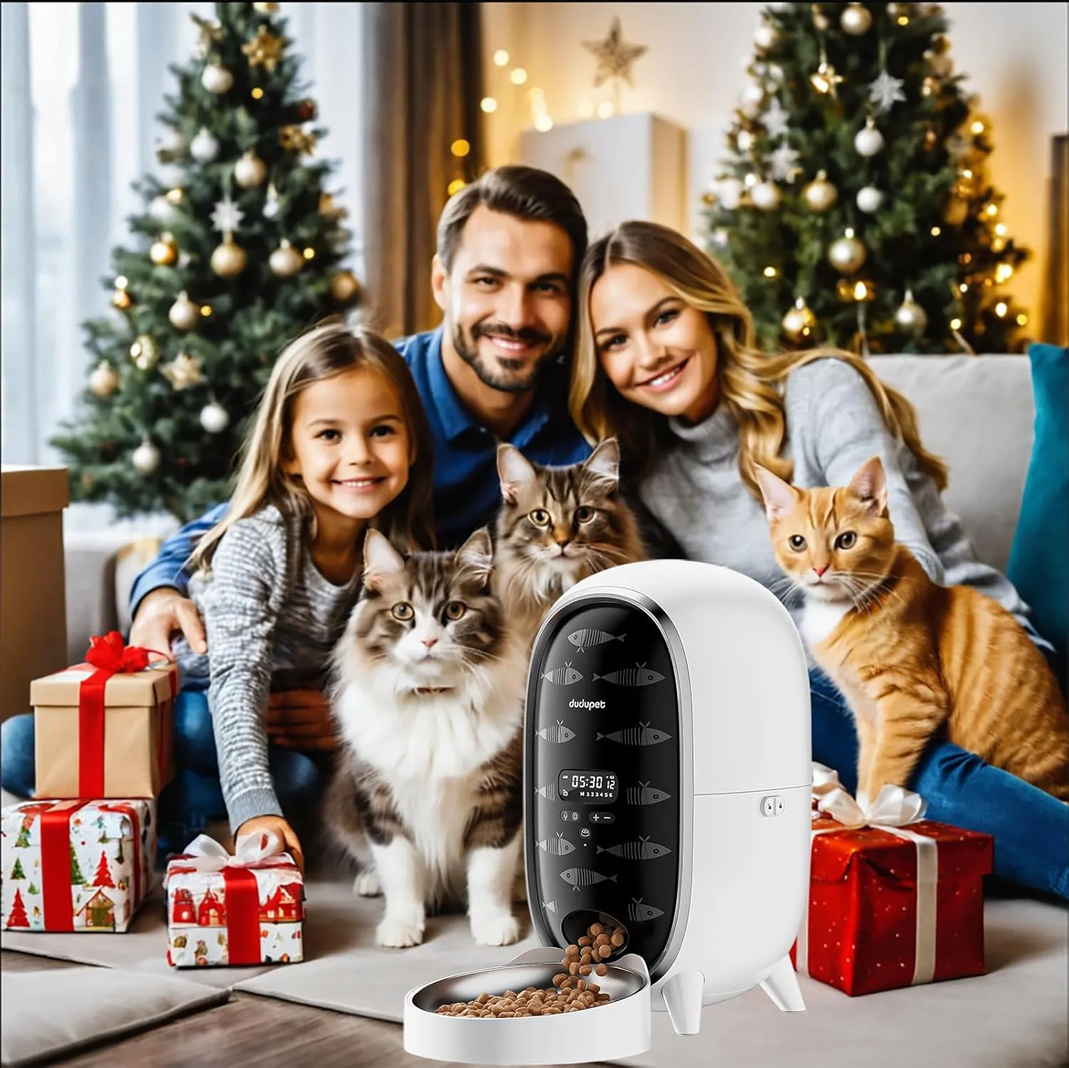 Automatic Cat Feeders, 3L Timed Cat Dry Food Dispenser, Auto Dog Feeder with 10s Voice Recorder, Automatic Pet Feeder Dual Power Supply, Pet Food Dispenser for Cats and Small Dogs