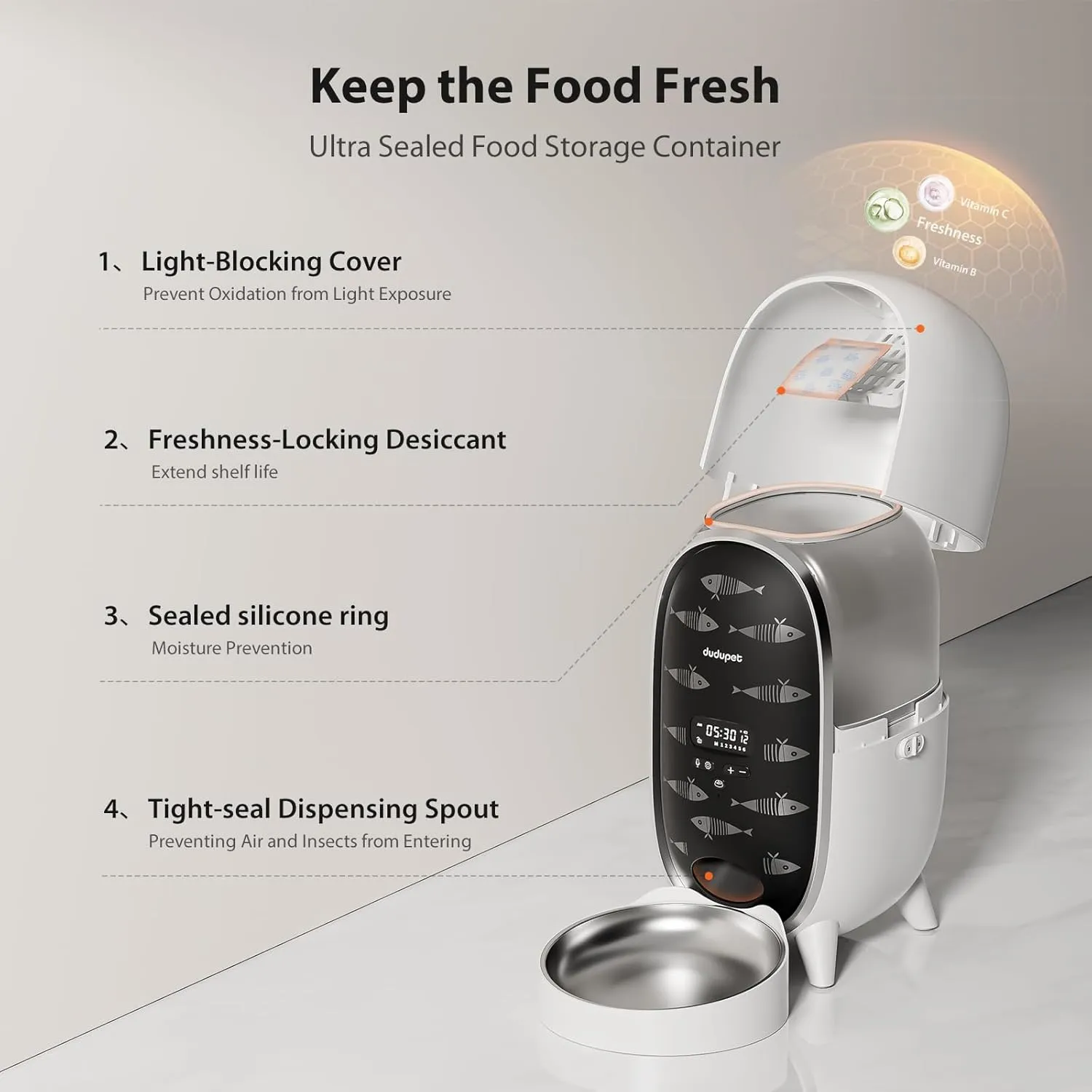 Automatic Cat Feeders, 3L Timed Cat Dry Food Dispenser, Auto Dog Feeder with 10s Voice Recorder, Automatic Pet Feeder Dual Power Supply, Pet Food Dispenser for Cats and Small Dogs