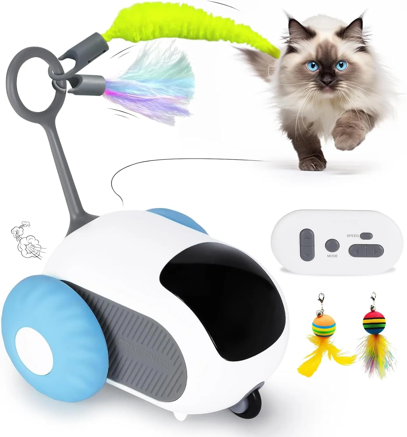 Automatic Cat Toys Interactive Feather Toy, Pet Exercise Electric Toys for Indoor Cats/Kitten (Blue)