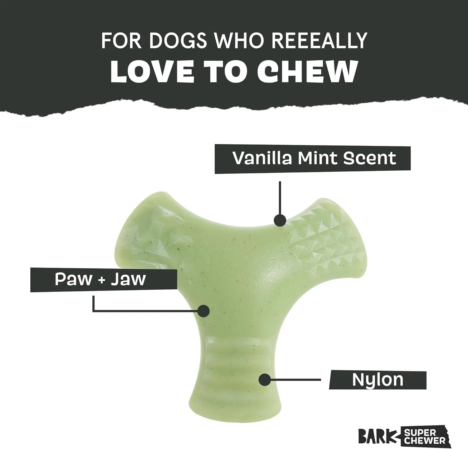 Barkbox Super Chewer Tough Dog Chew Toys for Aggressive Chewers, Dental Stimulating (Chopper - Large)