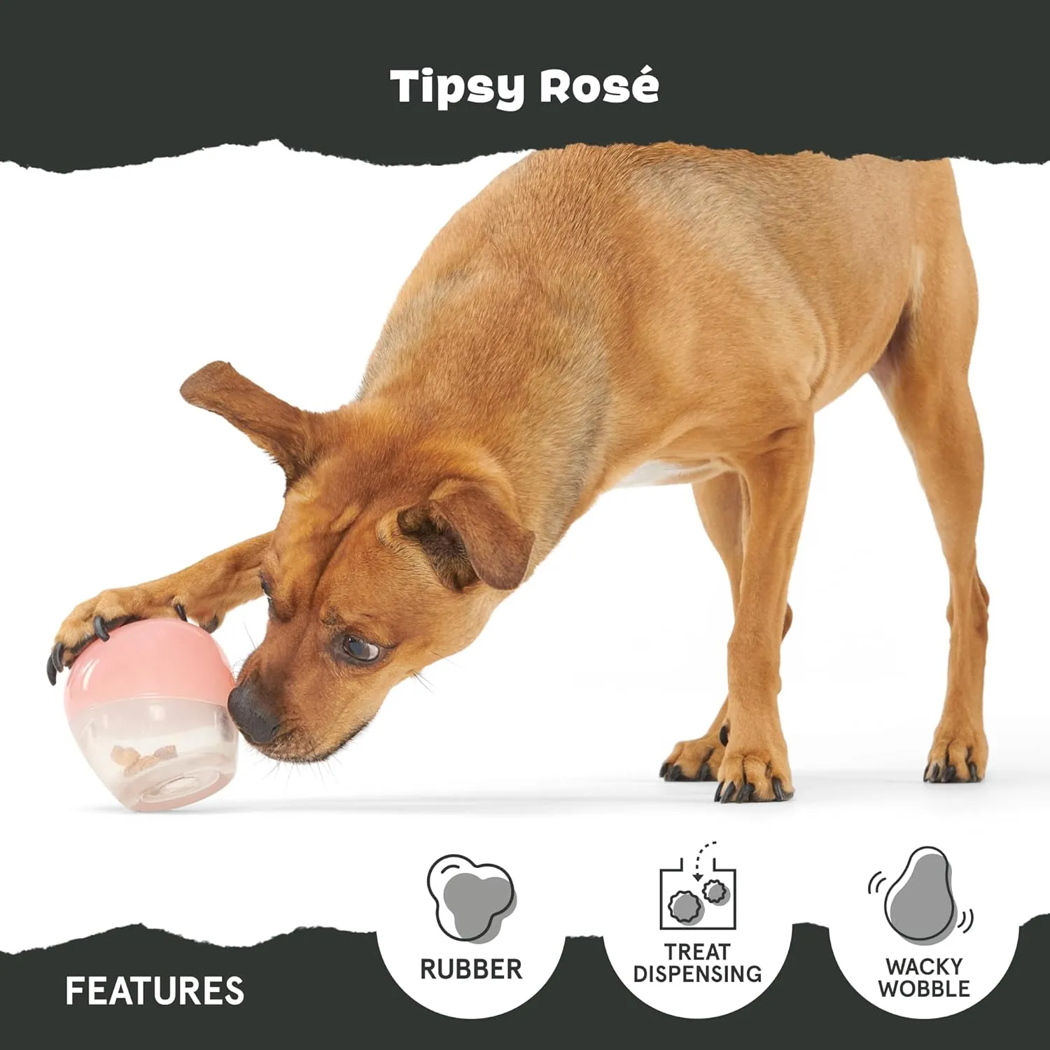 Barkbox Tipsy Ros Dog Toy for Aggressive Chewers | Durable Treat-Dispensing Rubber Toy for Large Dogs | Puppy Teething Toys & Dog Toys to Keep Them Busy