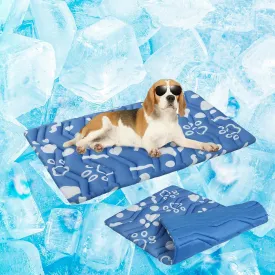 BEAUTYZOO Dog Cooling Mat- Upgraded Thicken Cooling Mat for Large Dogs Reversible(Cool & Warm) Pet Ice Cool Bed Washable & Portable, Summer Crate Pad for Big Dog Puppy Up to 44 lbs, Paw Blue 36X23IN