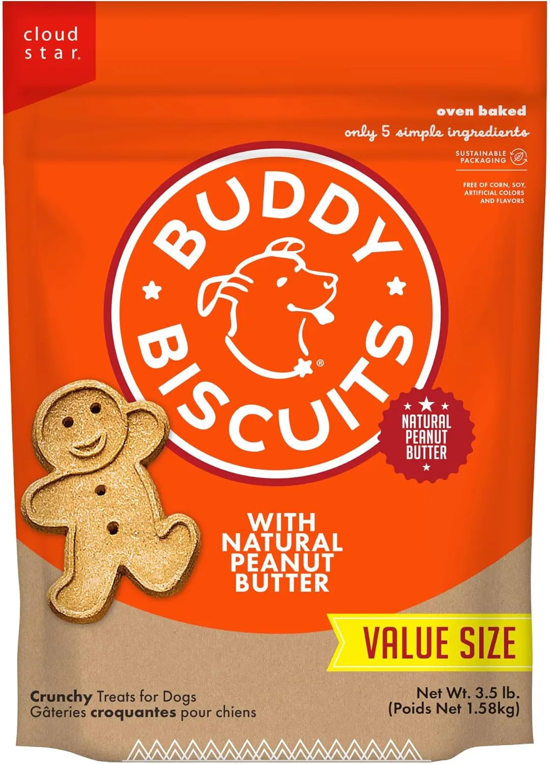 Buddy Biscuits 3.5 lbs. Bag of Crunchy Dog Treats Made with Natural Peanut Butter