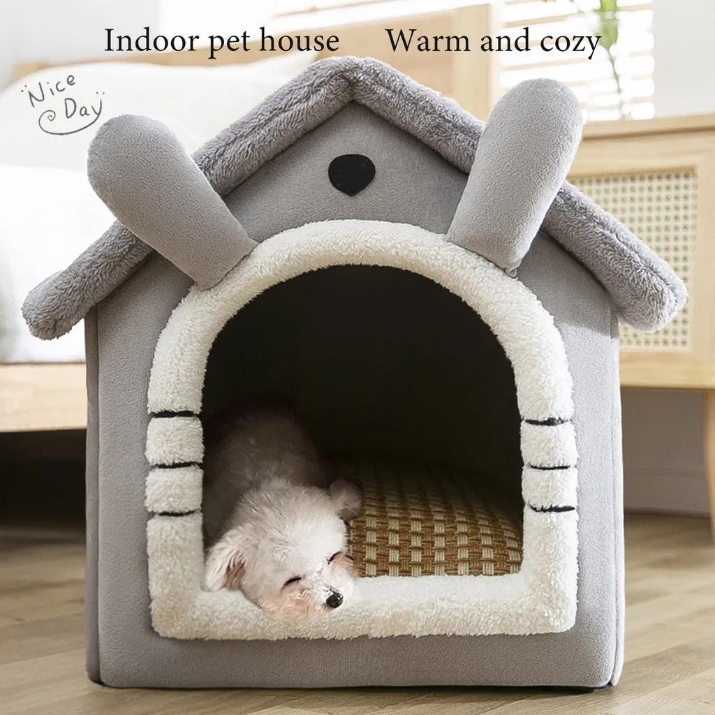 Cat Bed and Small Dog Bed, Self-Warming Cat Tent Cave, Triangle Cat House Hut with Washable Cushion