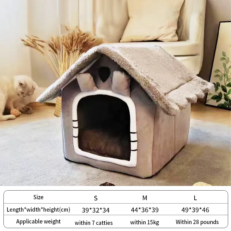 Cat Bed and Small Dog Bed, Self-Warming Cat Tent Cave, Triangle Cat House Hut with Washable Cushion