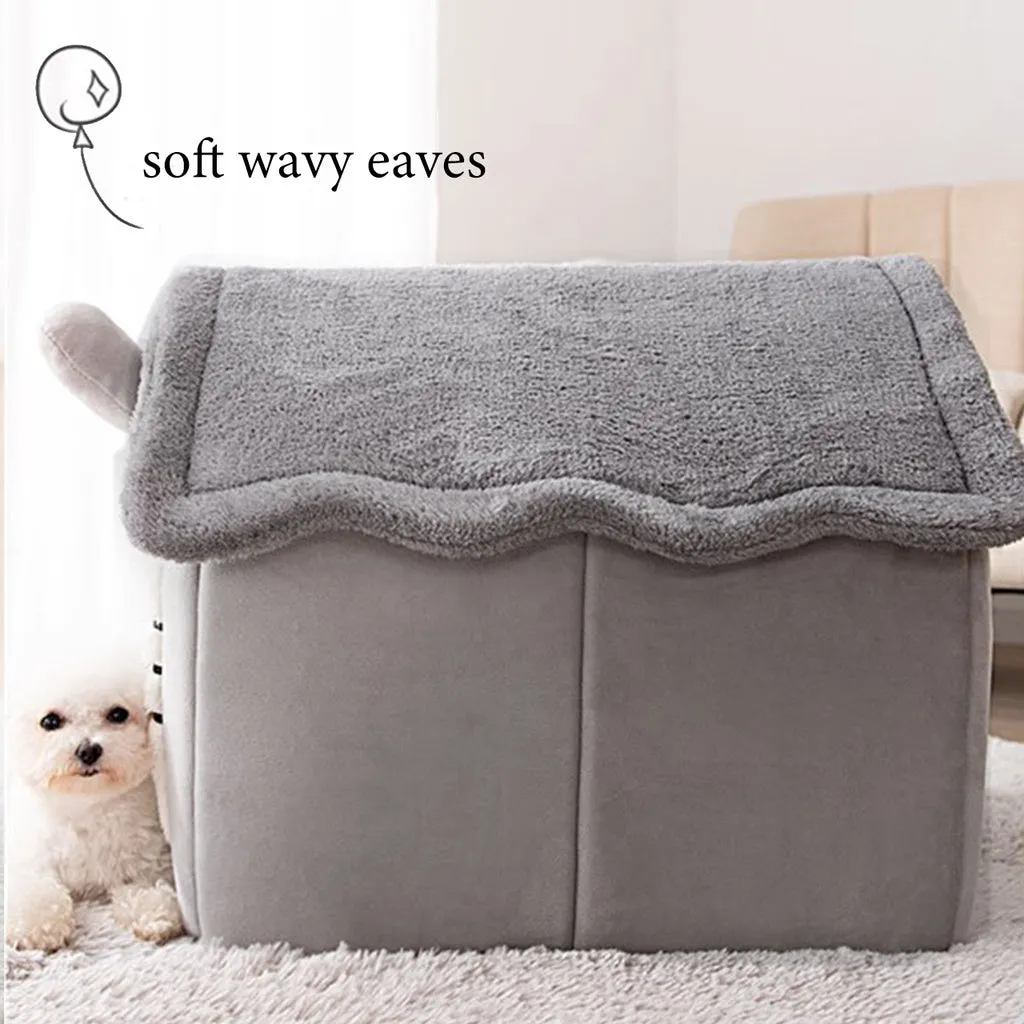 Cat Bed and Small Dog Bed, Self-Warming Cat Tent Cave, Triangle Cat House Hut with Washable Cushion