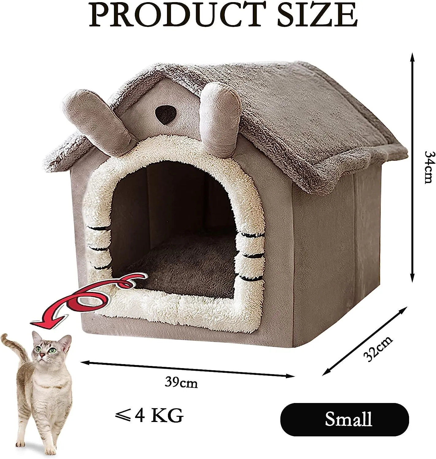 Cat Bed and Small Dog Bed, Self-Warming Cat Tent Cave, Triangle Cat House Hut with Washable Cushion