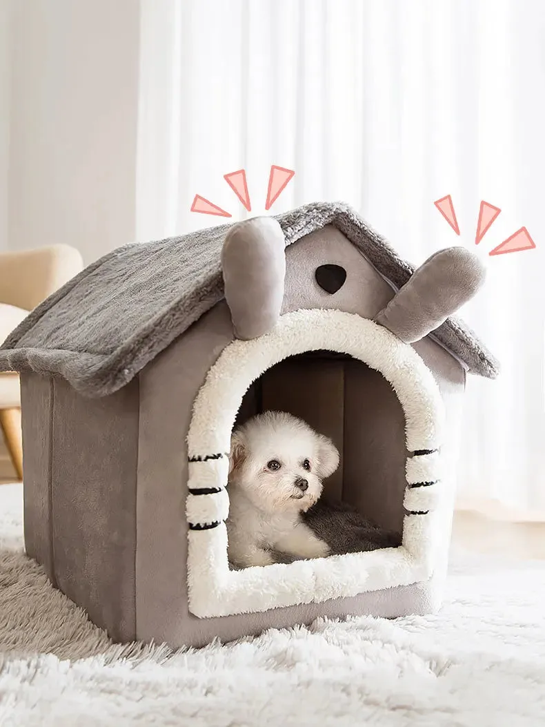 Cat Bed Sleep House Warm Cave Dog Kennel & Removable Cushion Pad Soft Indoor Enclosed Tent Huts Sofa for Pet Cats Kittens Puppy
