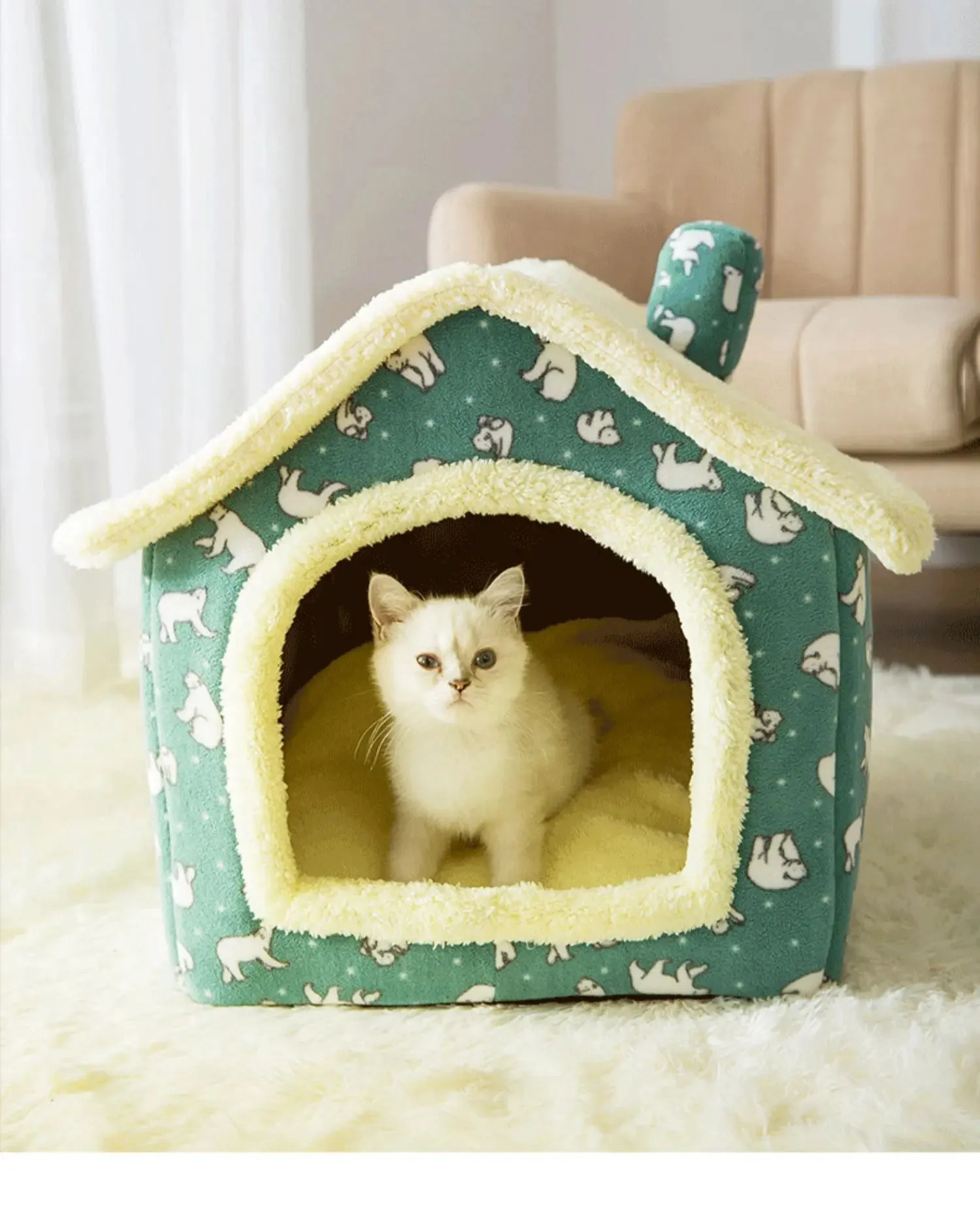 Cat Bed Sleep House Warm Cave Dog Kennel & Removable Cushion Pad Soft Indoor Enclosed Tent Huts Sofa for Pet Cats Kittens Puppy