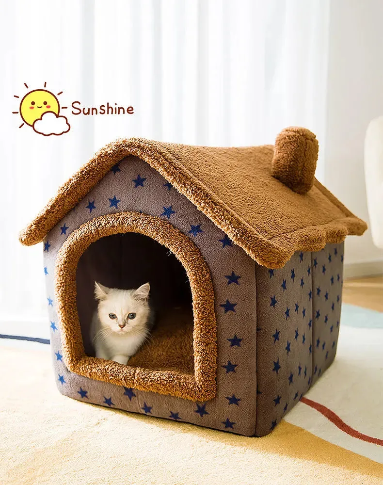 Cat Bed Sleep House Warm Cave Dog Kennel & Removable Cushion Pad Soft Indoor Enclosed Tent Huts Sofa for Pet Cats Kittens Puppy