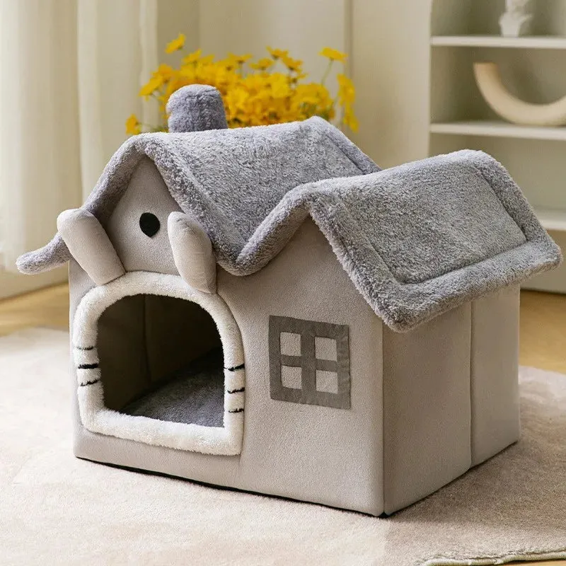 Cat Bed Sleep House Warm Cave Dog Kennel & Removable Cushion Pad Soft Indoor Enclosed Tent Huts Sofa for Pet Cats Kittens Puppy