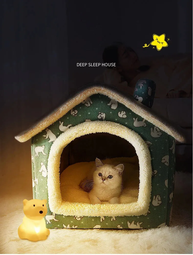 Cat Bed Sleep House Warm Cave Dog Kennel & Removable Cushion Pad Soft Indoor Enclosed Tent Huts Sofa for Pet Cats Kittens Puppy