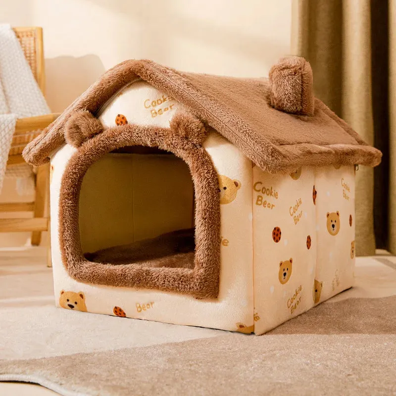 Cat Bed Sleep House Warm Cave Dog Kennel & Removable Cushion Pad Soft Indoor Enclosed Tent Huts Sofa for Pet Cats Kittens Puppy