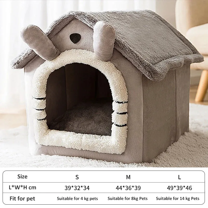 Cat Bed Sleep House Warm Cave Dog Kennel & Removable Cushion Pad Soft Indoor Enclosed Tent Huts Sofa for Pet Cats Kittens Puppy