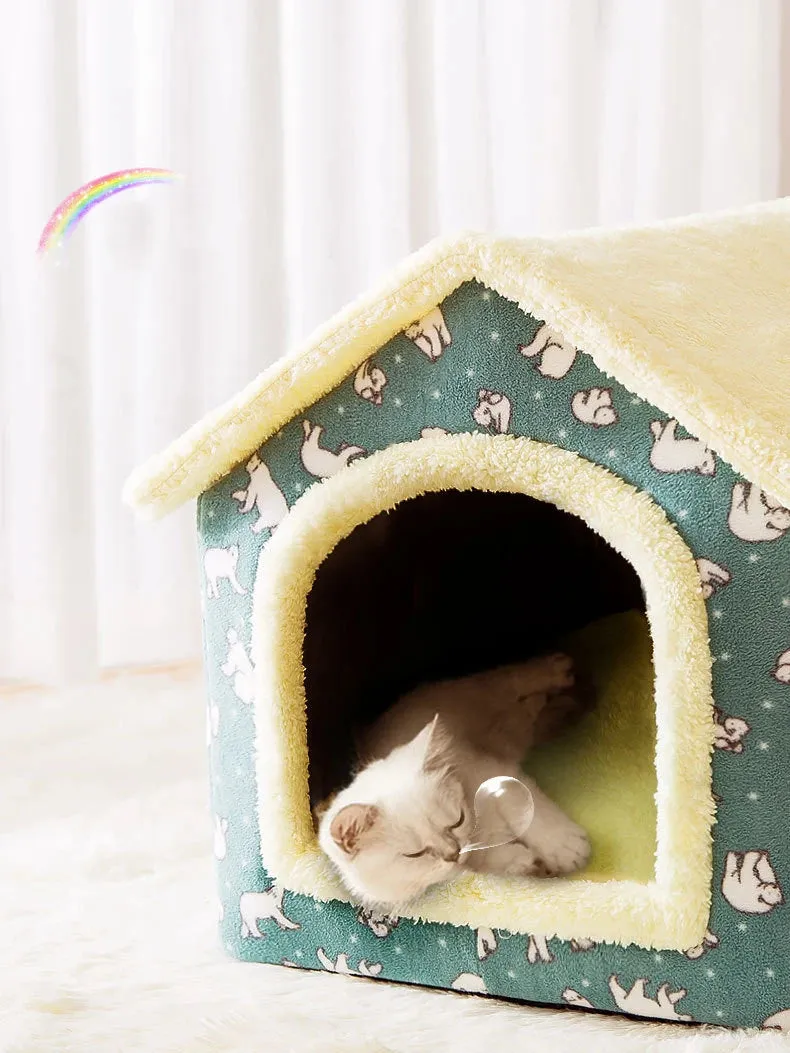 Cat Bed Sleep House Warm Cave Dog Kennel & Removable Cushion Pad Soft Indoor Enclosed Tent Huts Sofa for Pet Cats Kittens Puppy
