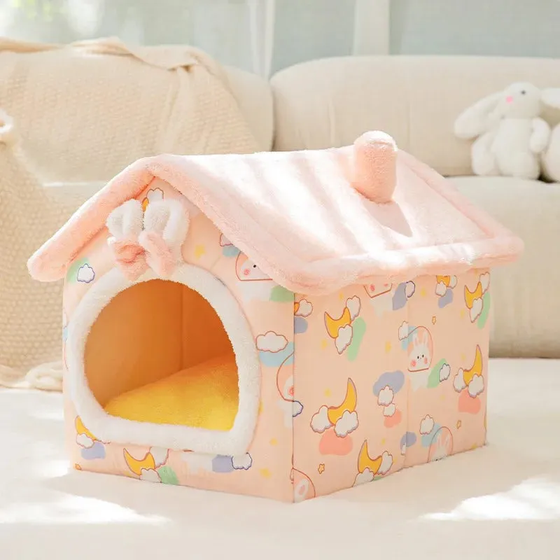 Cat Bed Sleep House Warm Cave Dog Kennel & Removable Cushion Pad Soft Indoor Enclosed Tent Huts Sofa for Pet Cats Kittens Puppy