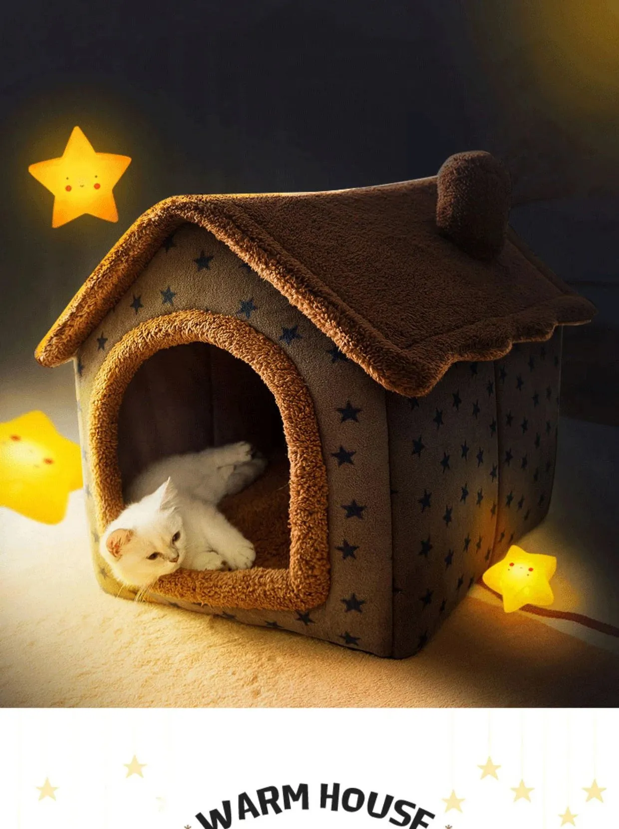 Cat Bed Sleep House Warm Cave Dog Kennel & Removable Cushion Pad Soft Indoor Enclosed Tent Huts Sofa for Pet Cats Kittens Puppy