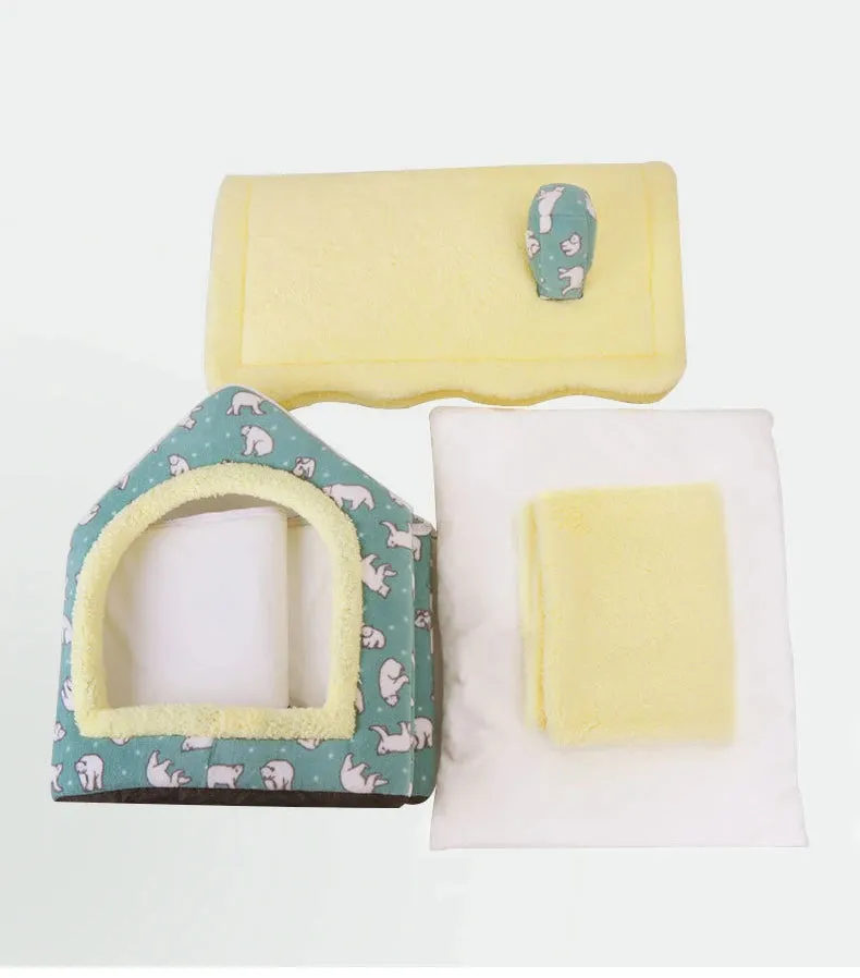 Cat Bed Sleep House Warm Cave Dog Kennel & Removable Cushion Pad Soft Indoor Enclosed Tent Huts Sofa for Pet Cats Kittens Puppy