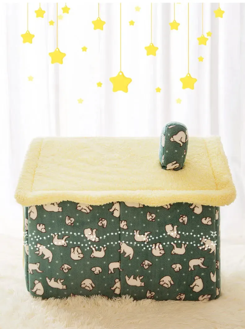 Cat Bed Sleep House Warm Cave Dog Kennel & Removable Cushion Pad Soft Indoor Enclosed Tent Huts Sofa for Pet Cats Kittens Puppy