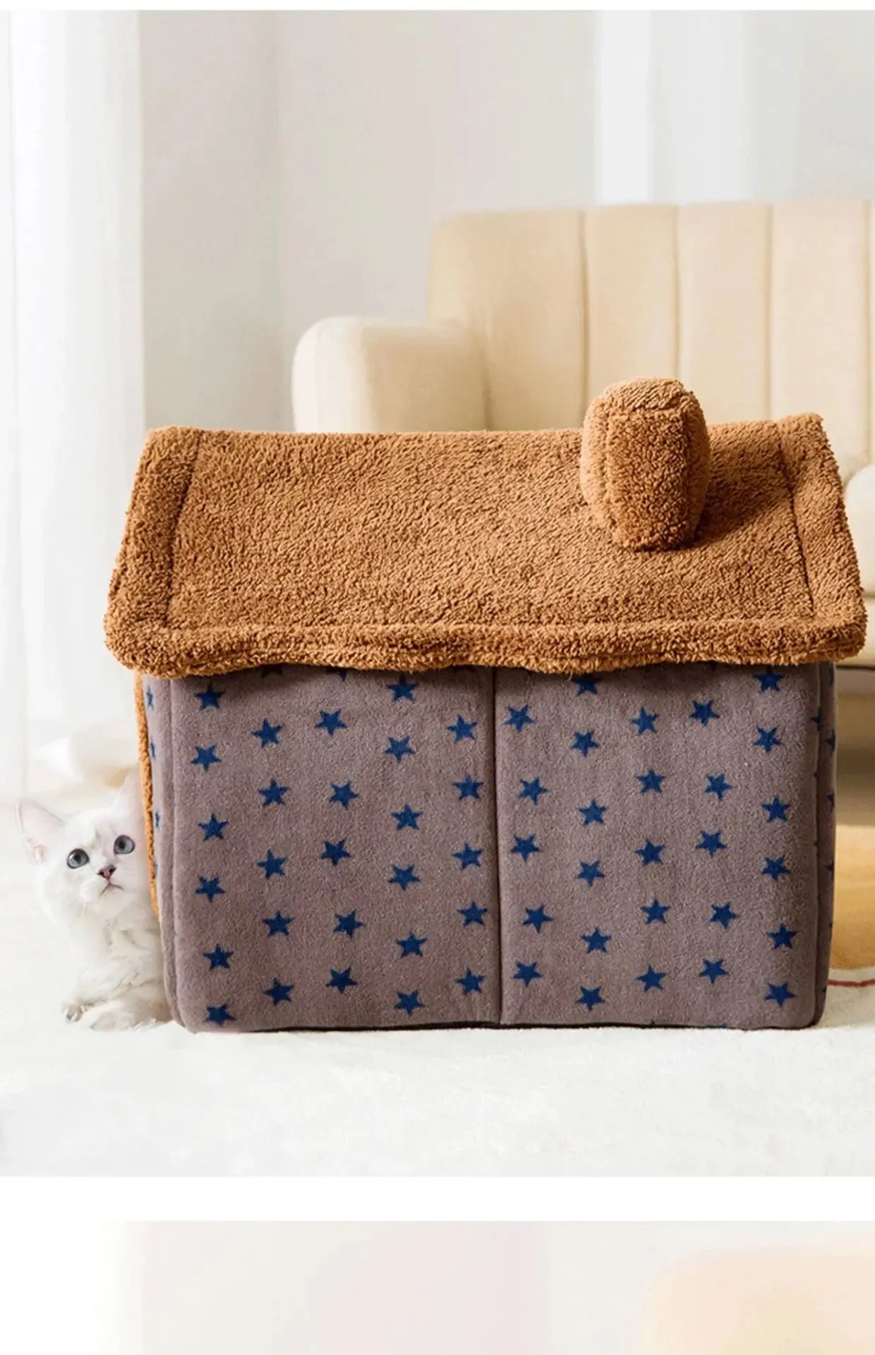 Cat Bed Sleep House Warm Cave Dog Kennel & Removable Cushion Pad Soft Indoor Enclosed Tent Huts Sofa for Pet Cats Kittens Puppy