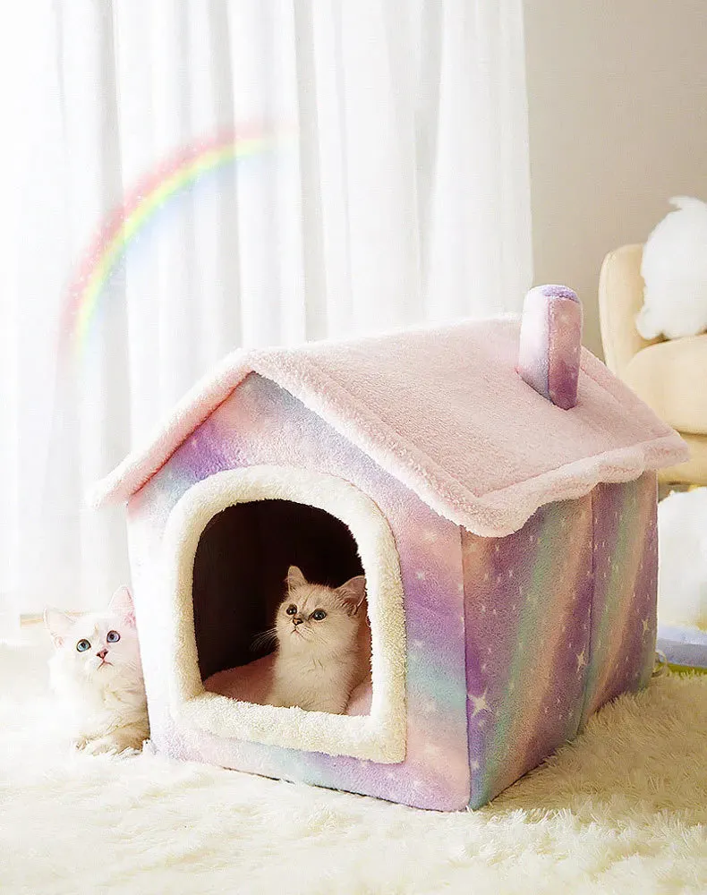 Cat Bed Sleep House Warm Cave Dog Kennel & Removable Cushion Pad Soft Indoor Enclosed Tent Huts Sofa for Pet Cats Kittens Puppy