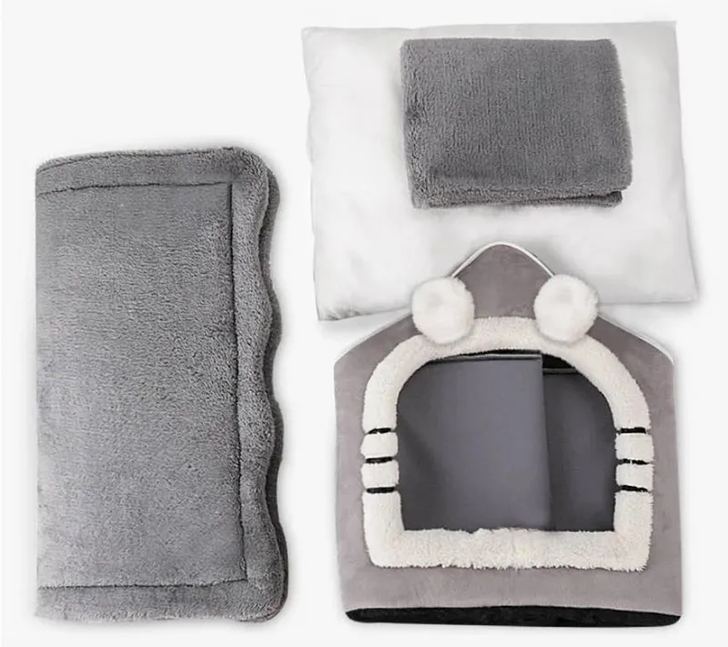 Cat Bed Sleep House Warm Cave Dog Kennel & Removable Cushion Pad Soft Indoor Enclosed Tent Huts Sofa for Pet Cats Kittens Puppy