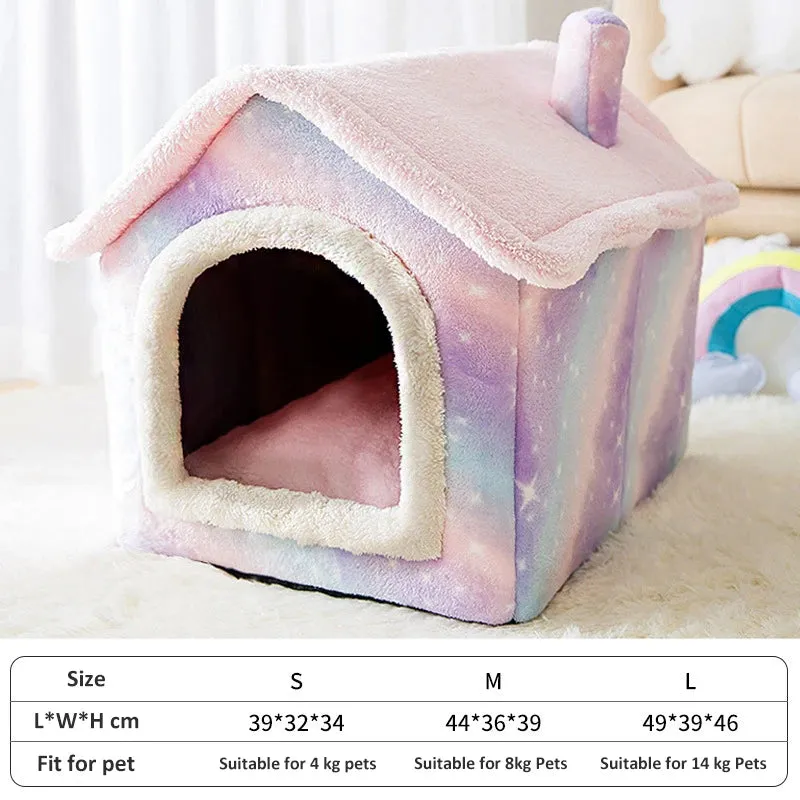 Cat Bed Sleep House Warm Cave Dog Kennel & Removable Cushion Pad Soft Indoor Enclosed Tent Huts Sofa for Pet Cats Kittens Puppy