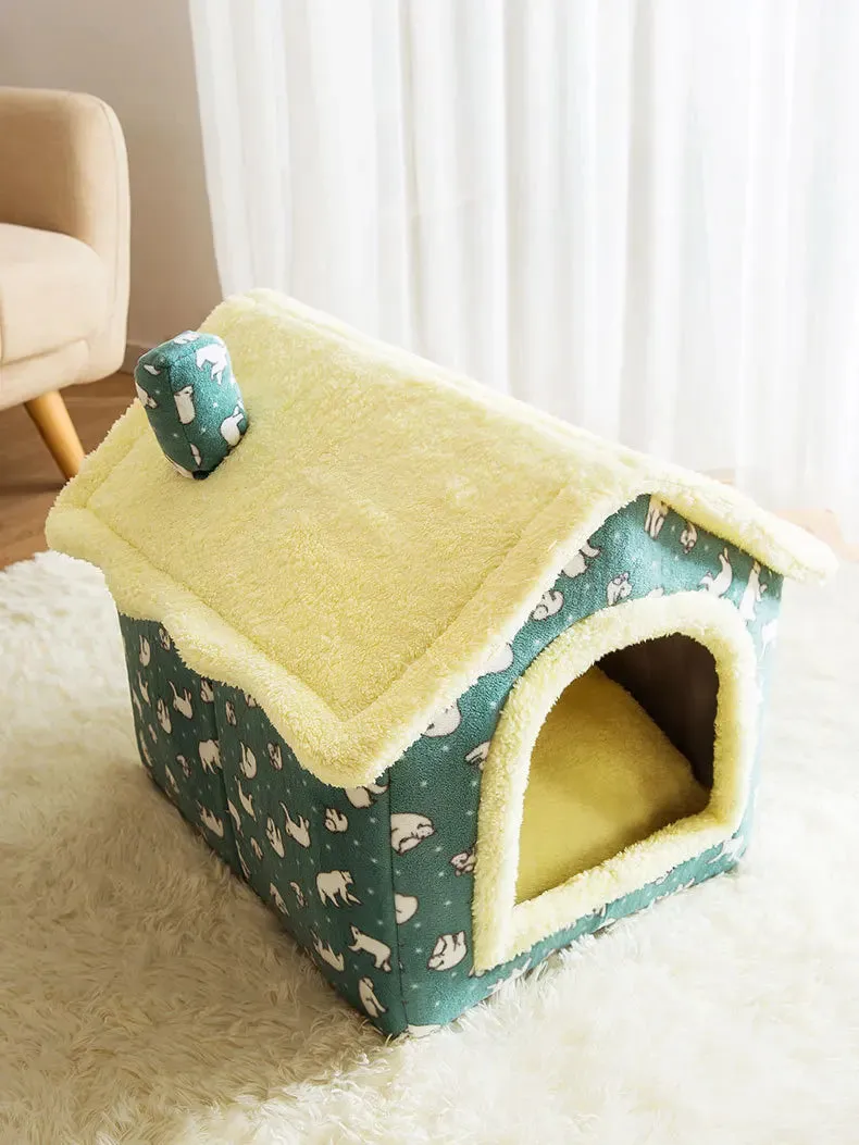Cat Bed Sleep House Warm Cave Dog Kennel & Removable Cushion Pad Soft Indoor Enclosed Tent Huts Sofa for Pet Cats Kittens Puppy