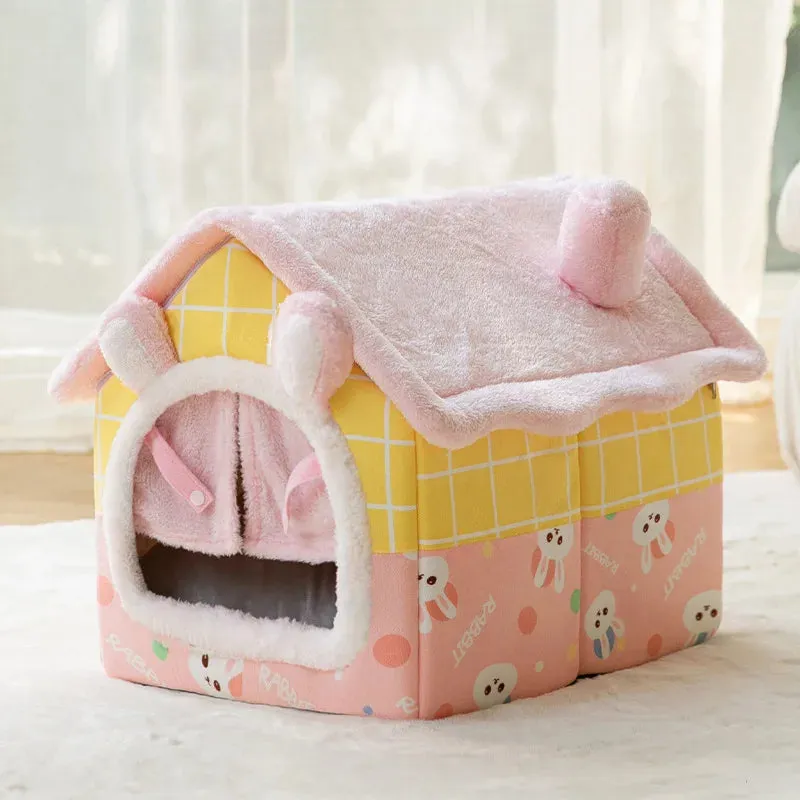 Cat Bed Sleep House Warm Cave Dog Kennel & Removable Cushion Pad Soft Indoor Enclosed Tent Huts Sofa for Pet Cats Kittens Puppy