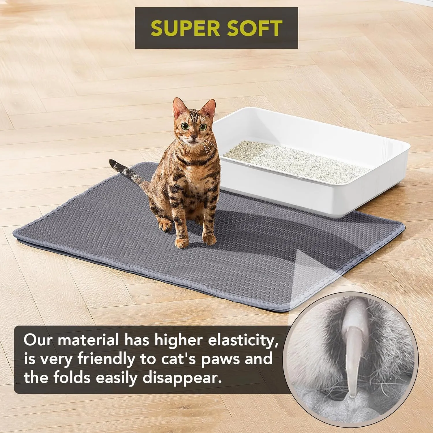 Cat Litter Mat, Large Kitty Litter Box Trapping Mat, 45x30'' Honeycomb Double Layer Urine & Waterproof, Washable Easy Clean, Litter Mats for Floor Less Waste, Anti-Slip (Grey, 45''x30'')