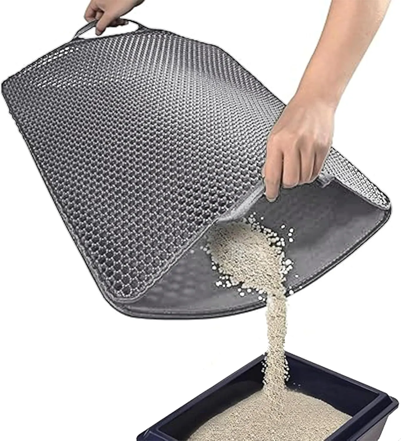 Cat Litter Mat with Handles, 30"x 24" Litter Trapping Mat, Double Layer Honeycomb Litter Box Mat, Waterproof Urine Proof Kitty Litter Mat,Easy Clean Scatter Control