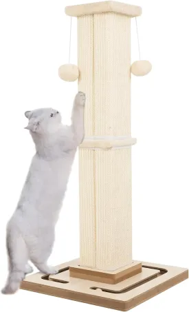 Cat Scratching Post 32 Inch Tall Cat Scratcher for Indoor Large Cats and Kitten, Nature Sisal Modern Cat Scratch Post Improve Cat's Scratching Habits, Beige