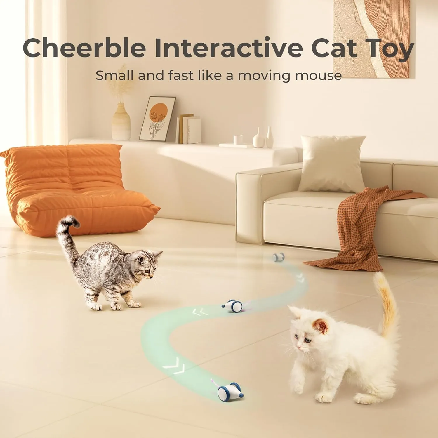 Cheerble Interactive Cat Toys for Indoor Cats, Automatic Cat Toy with LED Lights, Wicked Mouse Toys, Kitten Toys, Pet Toys, Smart Electric Cat Toy, USB Rechargeable, Auto On/Off (Blue)