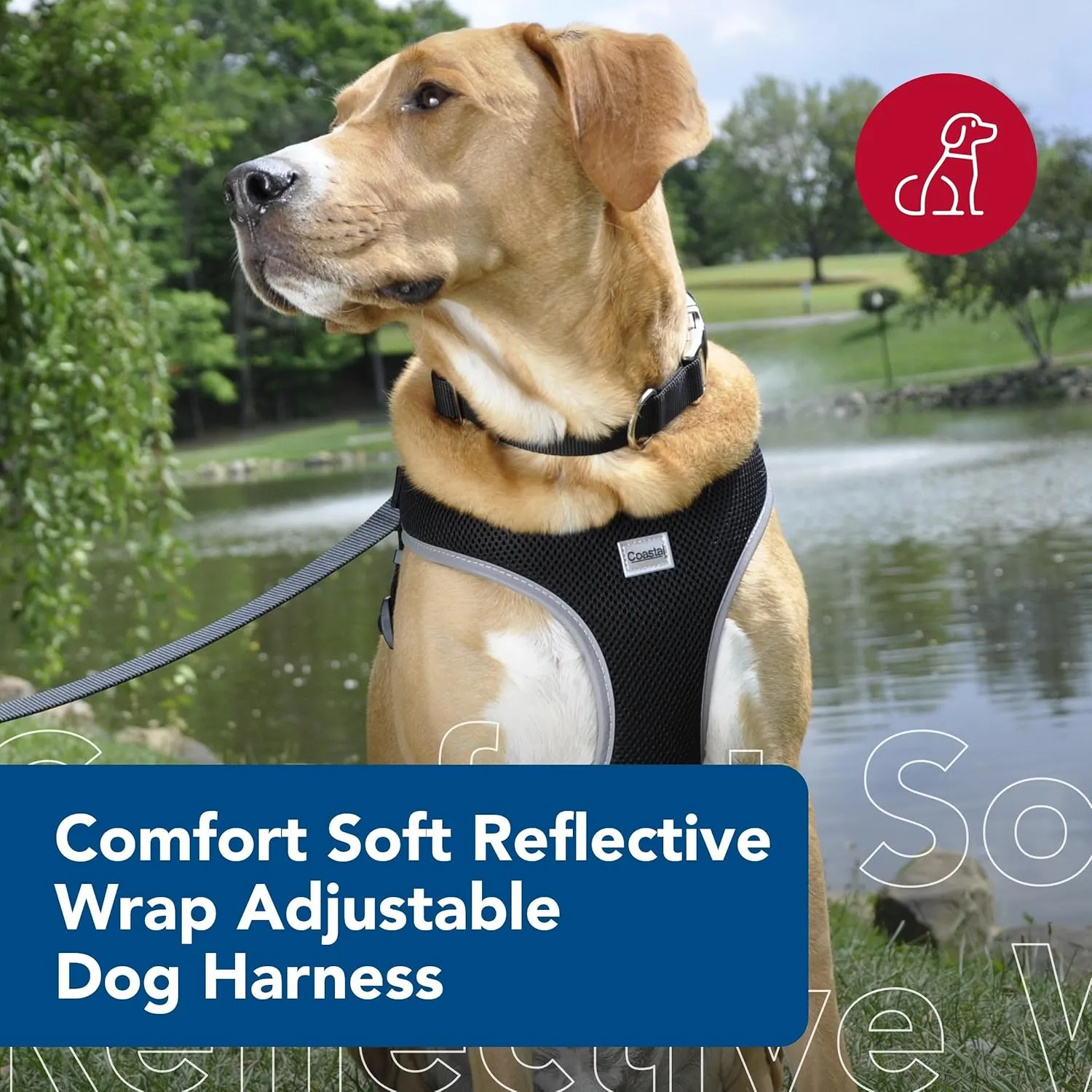 Coastal Pet Comfort Soft Reflective Wrap Adjustable Dog Harness - No-Pull Dog Harness for Small & Large Dogs - Black - 5/8" x 16"19"