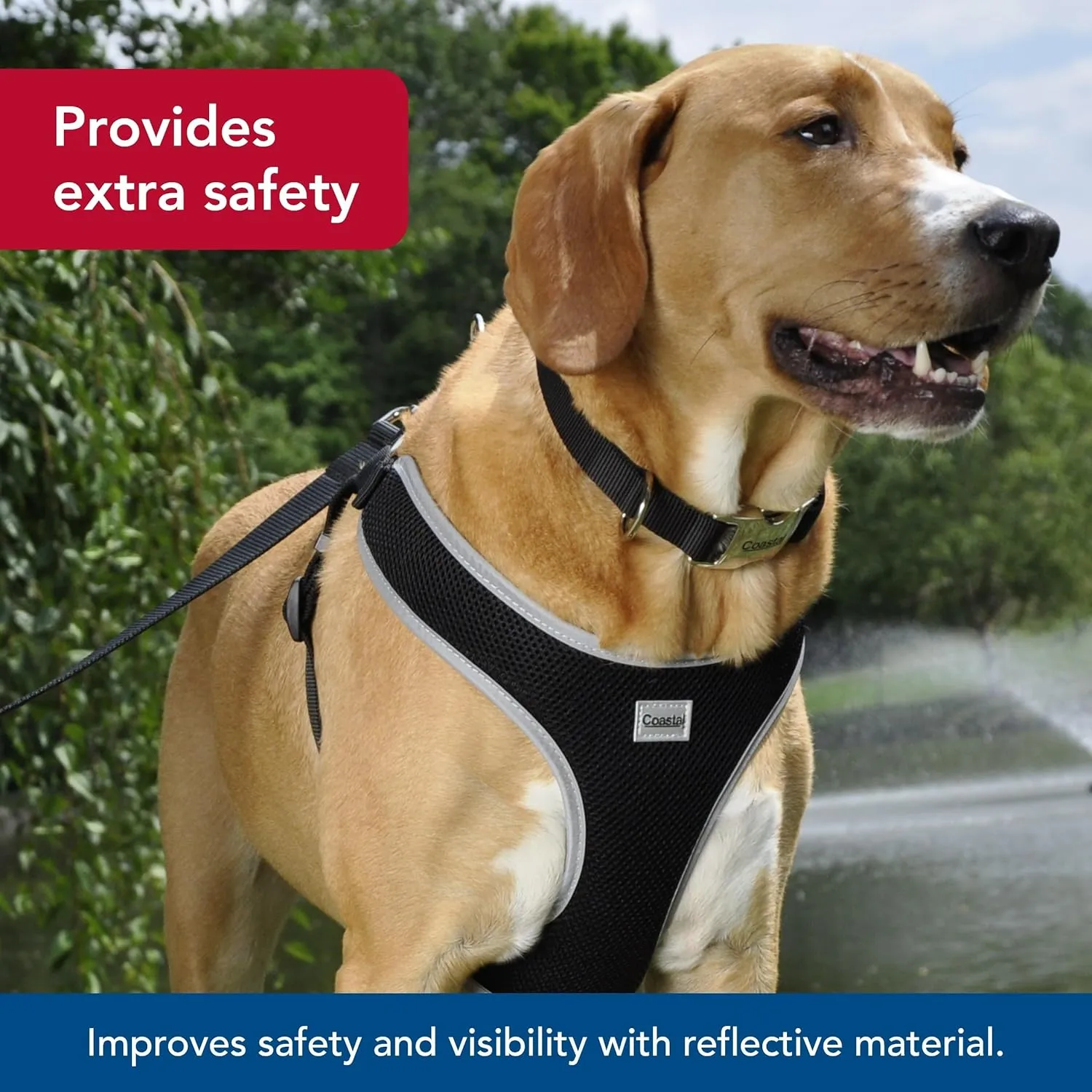 Coastal Pet Comfort Soft Reflective Wrap Adjustable Dog Harness - No-Pull Dog Harness for Small & Large Dogs - Black - 5/8" x 16"19"