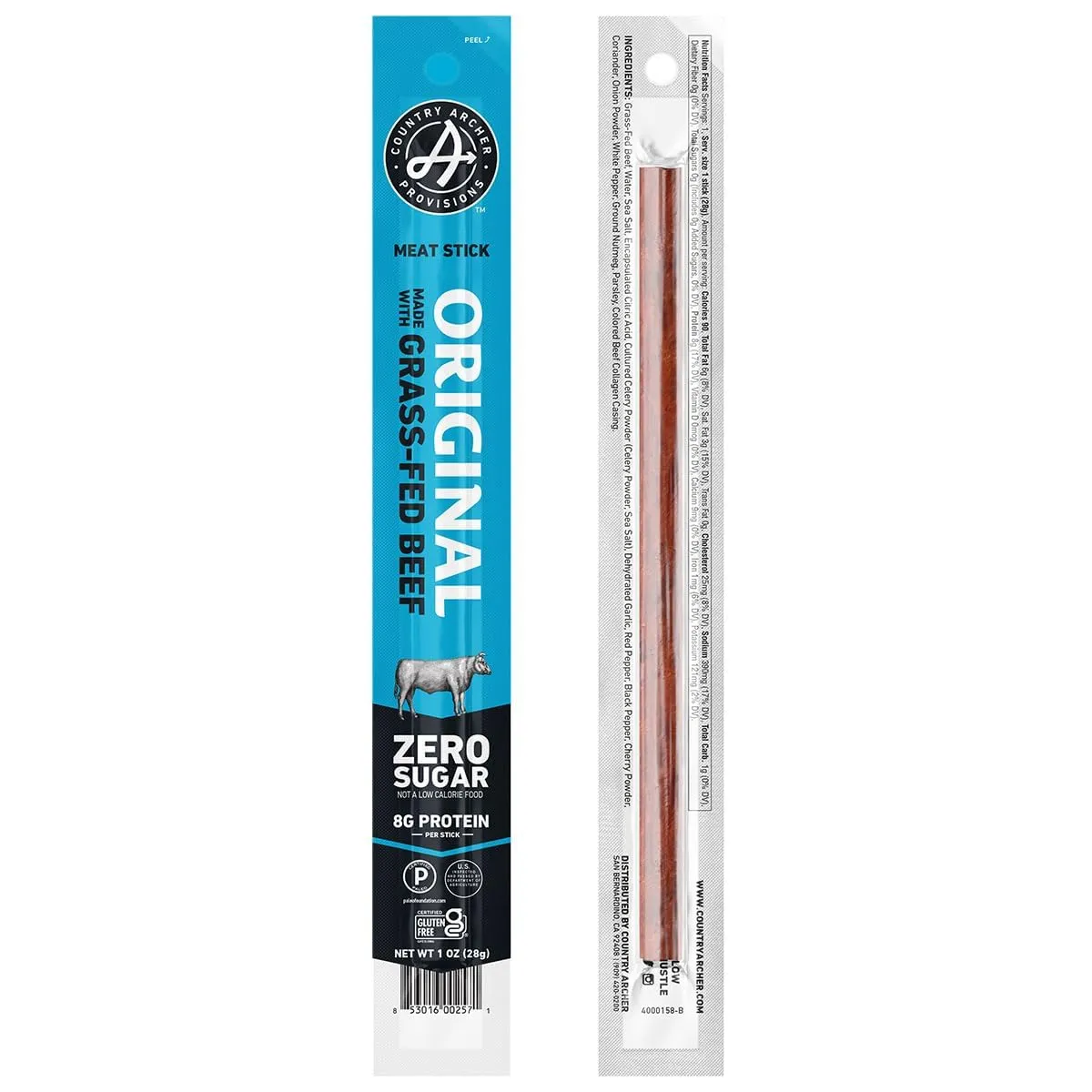 Country Archer Beef Jerky Sticks - Grass Fed Beef Sticks Individually Wrapped, Beef Sticks Bulk, Beef Jerky Snack Packs, Gluten Free, Paleo, Keto - 1 oz Meat Sticks (Pack of 18)