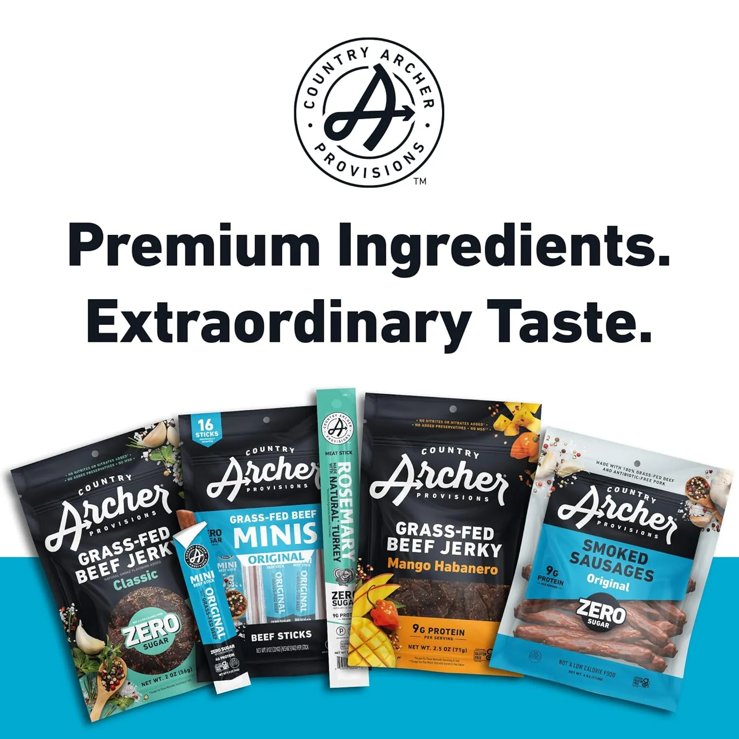 Country Archer Beef Jerky Sticks - Grass Fed Beef Sticks Individually Wrapped, Beef Sticks Bulk, Beef Jerky Snack Packs, Gluten Free, Paleo, Keto - 1 oz Meat Sticks (Pack of 18)